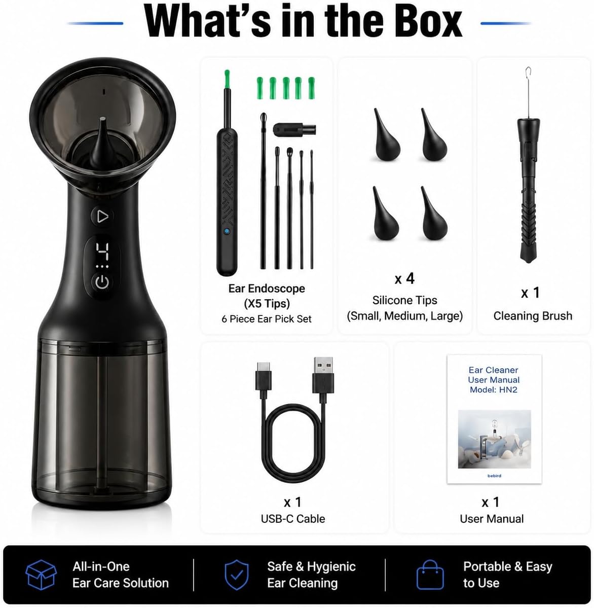 🔥Electric Ear Wax Removal Kit, Safe Gentle Ear Irrigation Cleaner Tool with 4 Pressure Settings, LED Display, IPX7 Waterproof Dual-Chamber Ear Care Device | Free Shipping