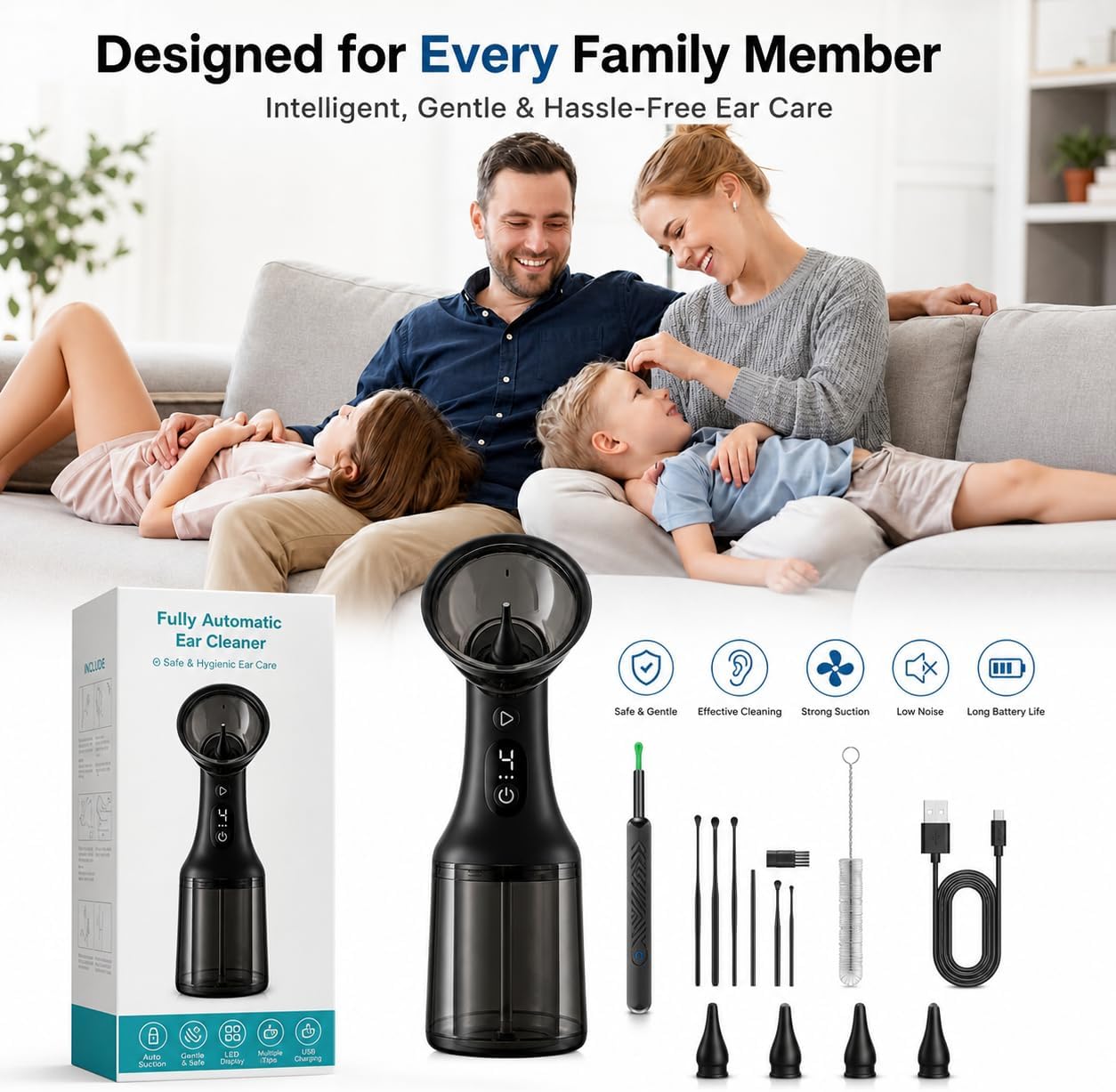 🔥Electric Ear Wax Removal Kit, Safe Gentle Ear Irrigation Cleaner Tool with 4 Pressure Settings, LED Display, IPX7 Waterproof Dual-Chamber Ear Care Device | Free Shipping