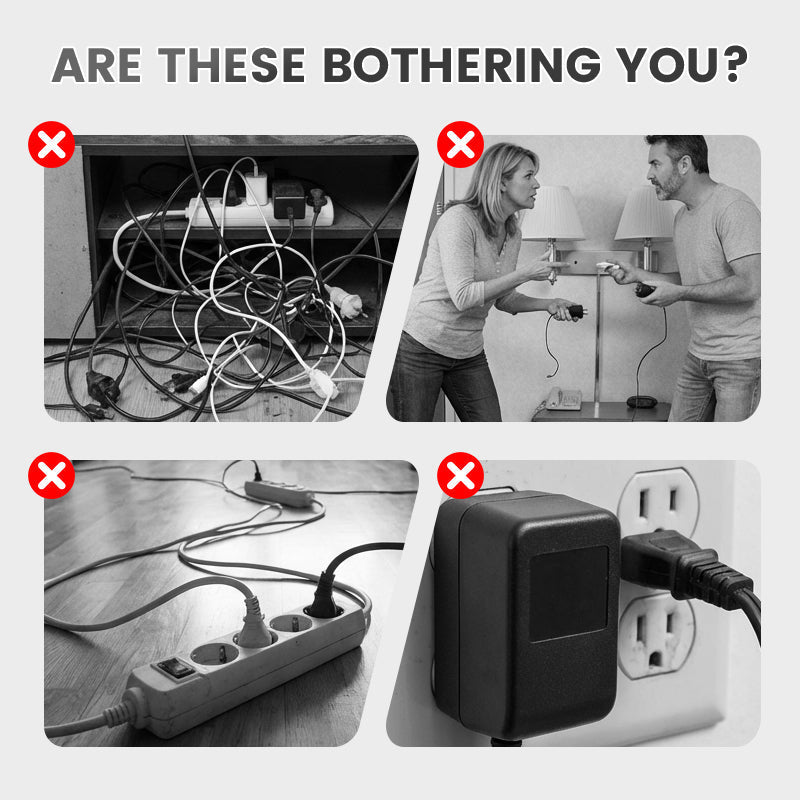 EU-Stecker-Wandler-Steckdose mit 4 Steckdosen, Multi-Port-Wanddose mit unabhängigem Schalter und kleinem Nachtlichtadapter