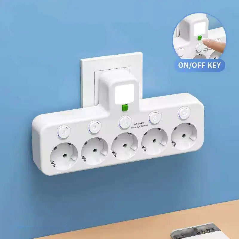 EU-Stecker-Wandler-Steckdose mit 4 Steckdosen, Multi-Port-Wanddose mit unabhängigem Schalter und kleinem Nachtlichtadapter