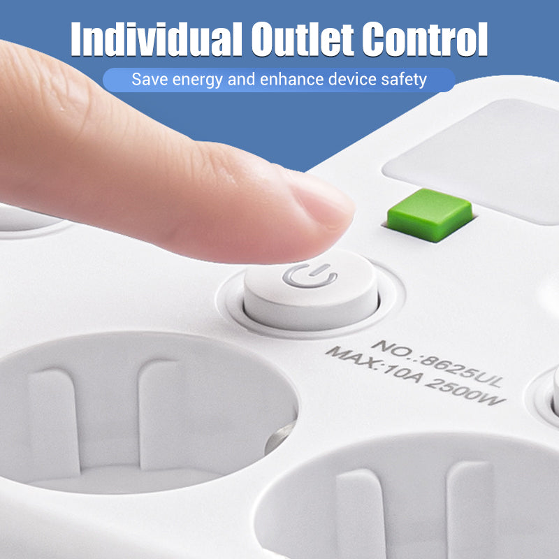 EU-Stecker-Wandler-Steckdose mit 4 Steckdosen, Multi-Port-Wanddose mit unabhängigem Schalter und kleinem Nachtlichtadapter